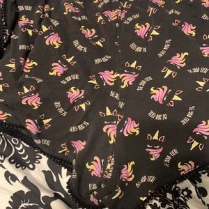 Unicorn print shorts with words Be-you-tiful